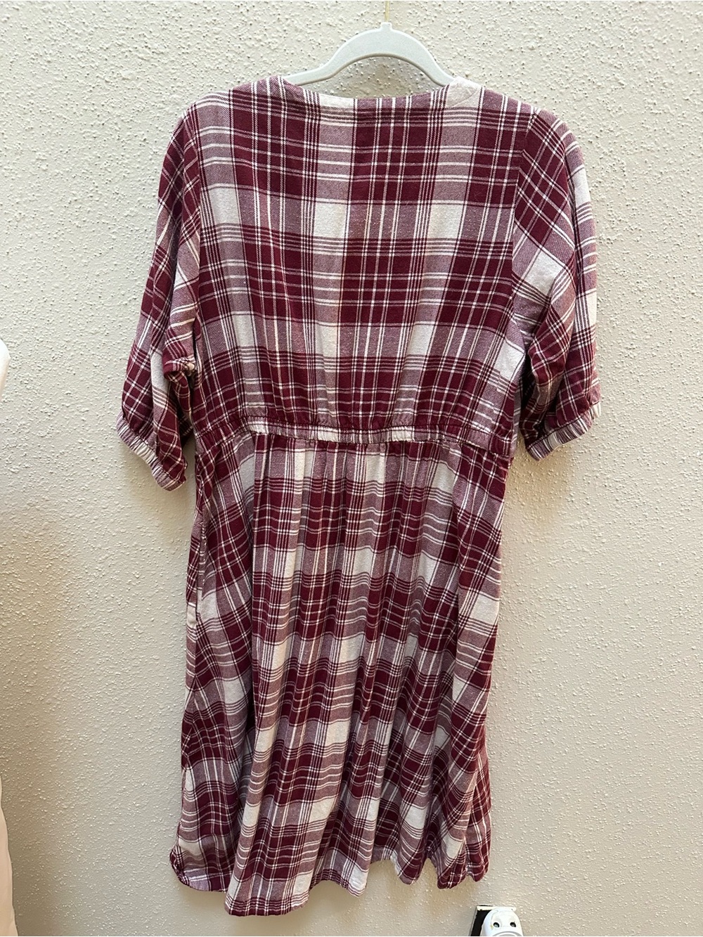 NWT Pact 100% Organic Cotton Lightweight Plaid Flannel V-Neck Midi Dress Red L - Picture 8 of 8